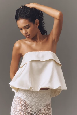 Mare Linen Blend Strapless Silky Bubble Blouse