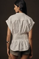 Pilcro Short-Sleeve Pleated Corset Blouse