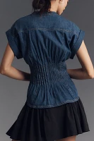 Pilcro Short-Sleeve Pleated Corset Blouse