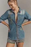 Pilcro Long-Sleeve Embroidered Icon Denim Buttondown Shirt