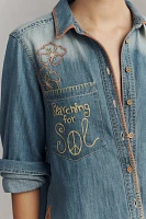 Pilcro Long-Sleeve Embroidered Icon Denim Buttondown Shirt