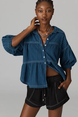 Pilcro Short-Sleeve Curved-Hem Cocoon Blouse