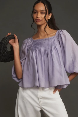 English Factory Balloon-Sleeve Pleated Top