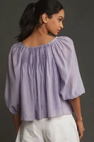 English Factory Balloon-Sleeve Pleated Top