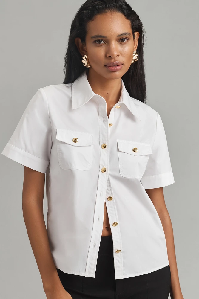 English Factory Short-Sleeve Poplin Blouse