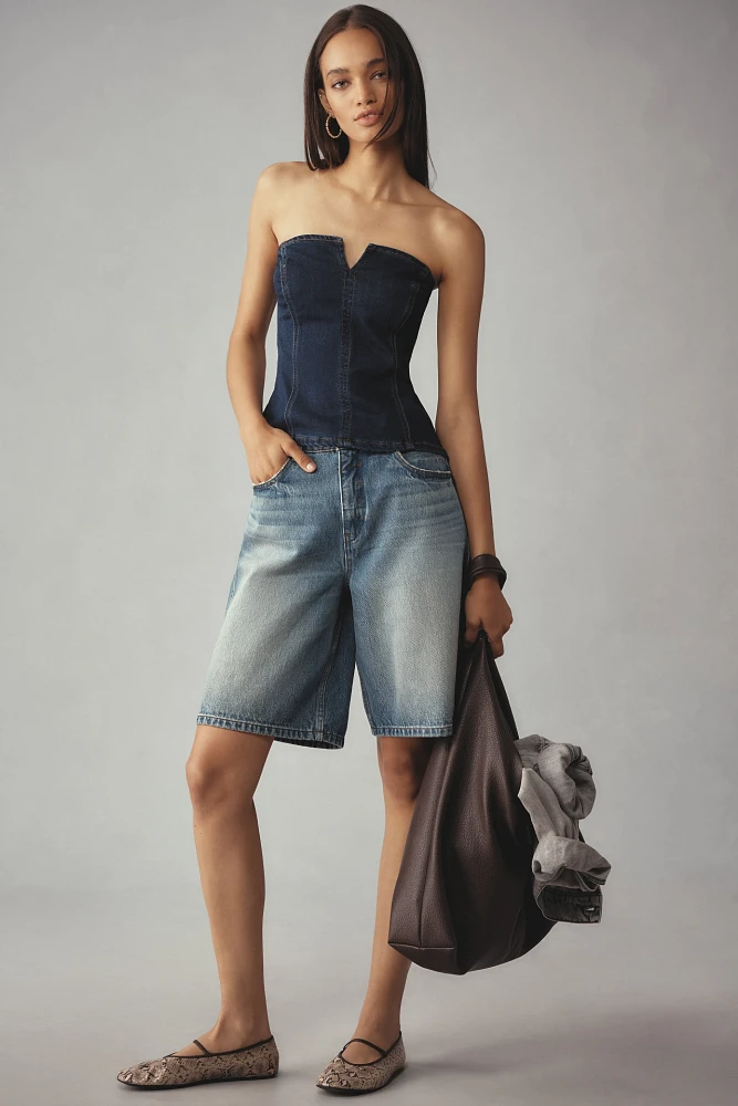 Grey Lab Strapless Denim Top