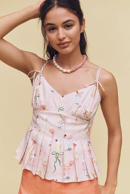En Saison Mia Linen Blend Pleated Peplum Tank