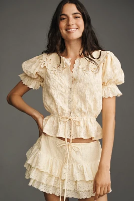 Jacquie The Label Janice Puff-Sleeve Ruffled Blouse