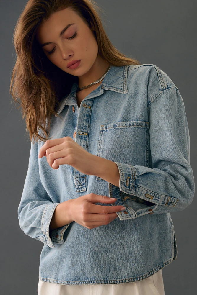 The Becca Regenerative Cotton Denim Popover Shirt by Pilcro