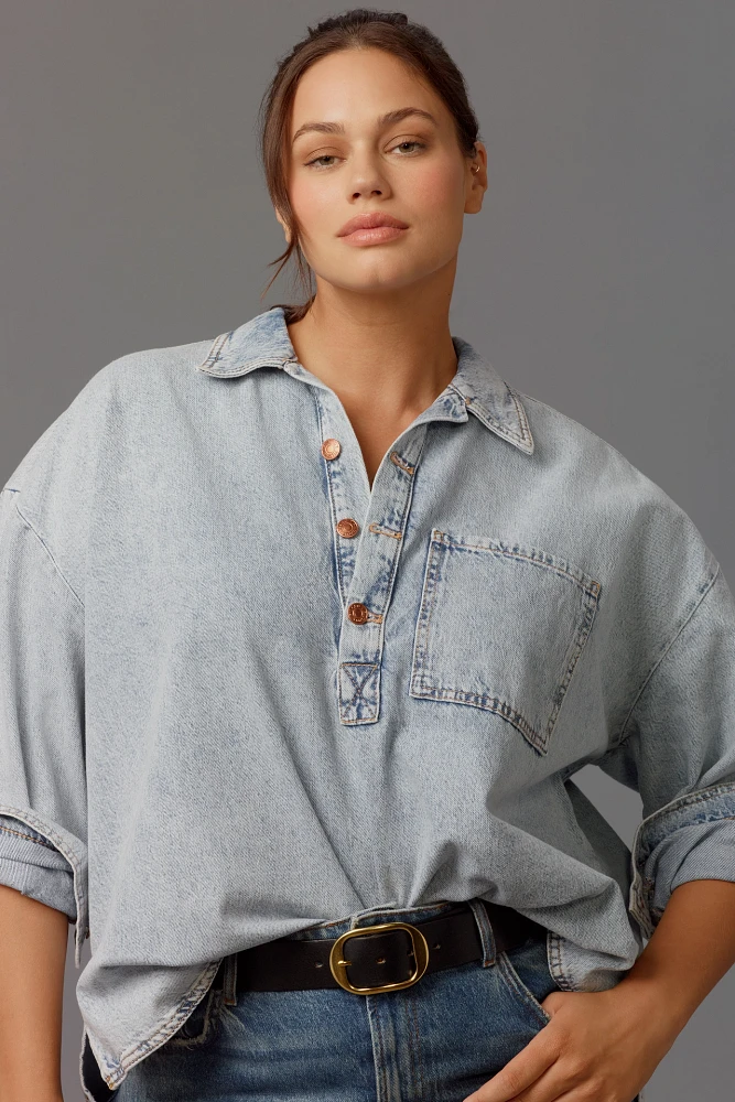 The Becca Regenerative Cotton Denim Popover Shirt by Pilcro