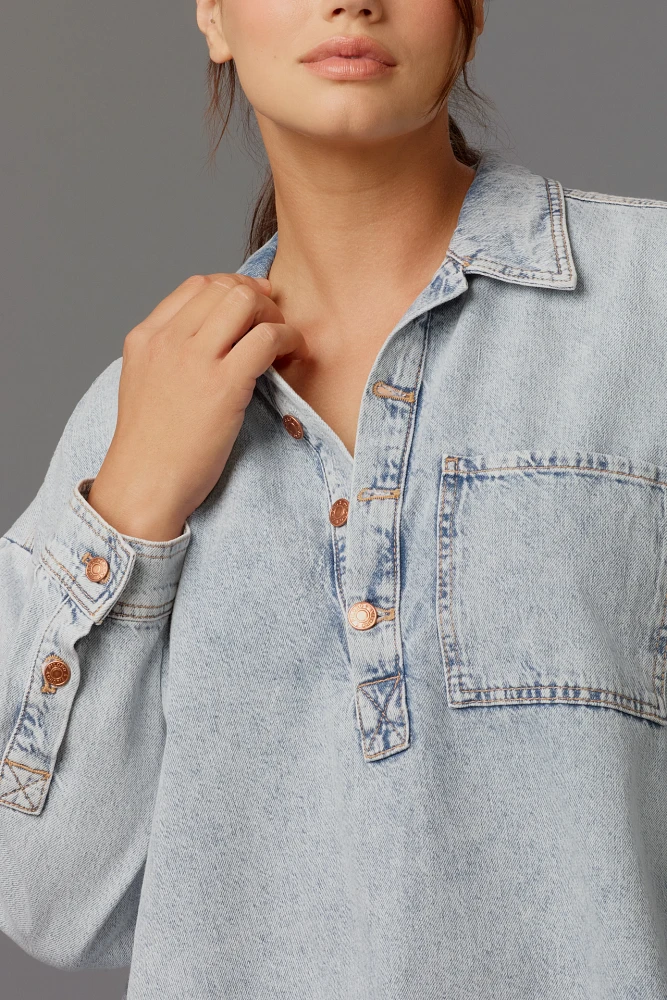 The Becca Regenerative Cotton Denim Popover Shirt by Pilcro