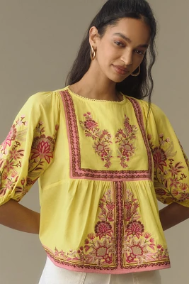 Farm Rio Tapestry Embroidered Blouse