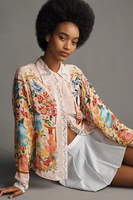 Farm Rio Garden Terrace Long-Sleeve Collared Buttondown Shirt