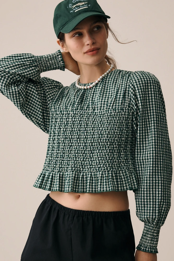 Hunter Bell Eubanks Puff-Sleeve Smocked Top