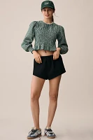 Hunter Bell Eubanks Puff-Sleeve Smocked Top
