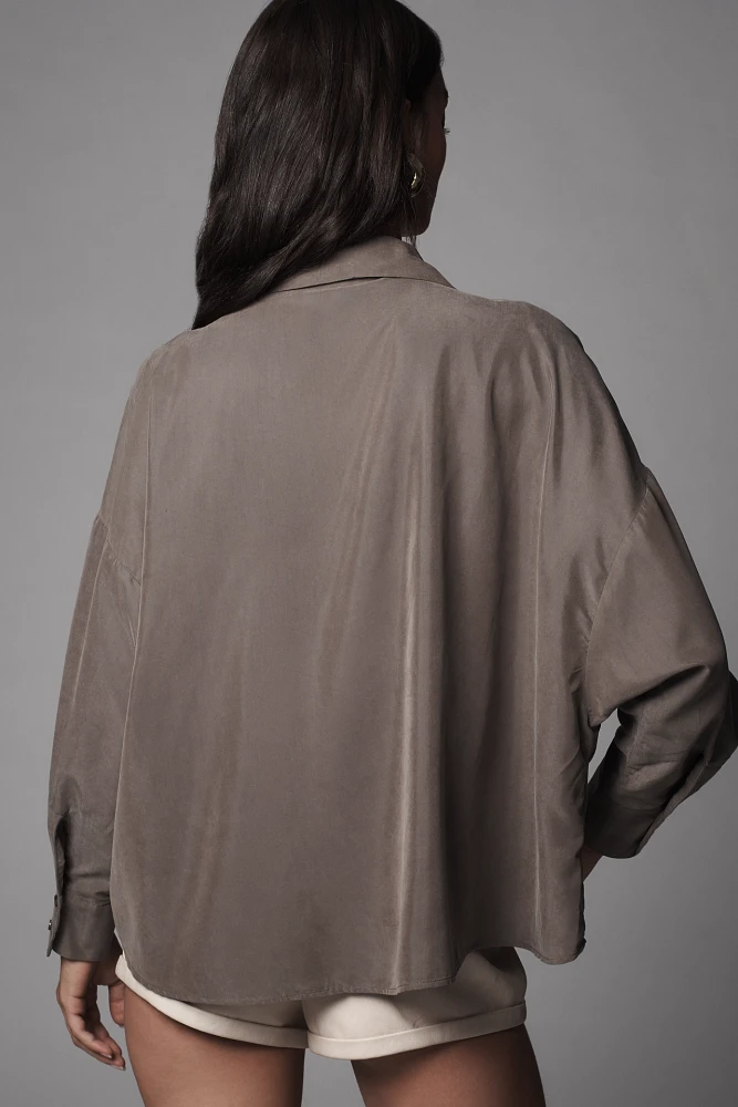 By Anthropologie Long-Sleeve Collared Belted Top
