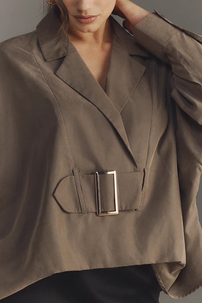 By Anthropologie Long-Sleeve Collared Belted Top