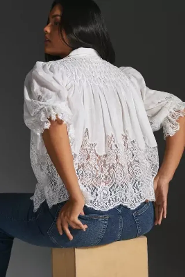 By Anthropologie Sheer Crop Blouse