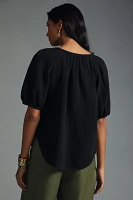 Pilcro Puff-Sleeve Gauze Blouse