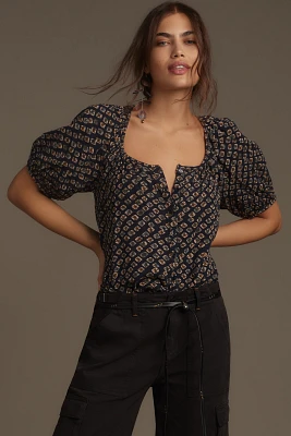 Pilcro Puff-Sleeve Gauze Blouse