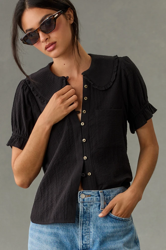 The Keira Collared Button-Front Blouse by Pilcro