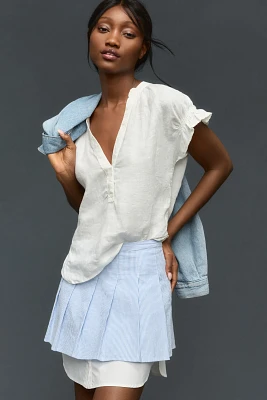 The Tatum Flutter-Sleeve Blouse by Pilcro: Linen Edition