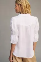 Pilcro Puff-Sleeve Linen Blouse