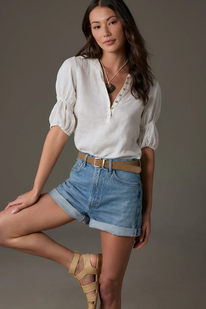 Pilcro Linen Puff-Sleeve Blouse