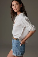 Pilcro Linen Puff-Sleeve Blouse