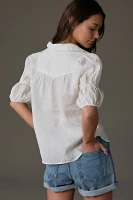 Pilcro Linen Puff-Sleeve Blouse