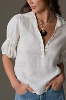 Pilcro Linen Puff-Sleeve Blouse