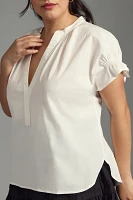 The Tatum Flutter-Sleeve Blouse by Pilcro: Poplin Edition