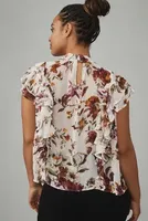 By Anthropologie Tie-Neck Sheer Ruffled Blouse