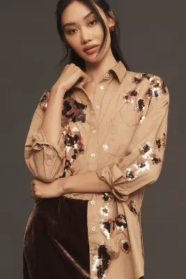 The Bennet Buttondown Shirt by Maeve: Sequin Leopard Edition