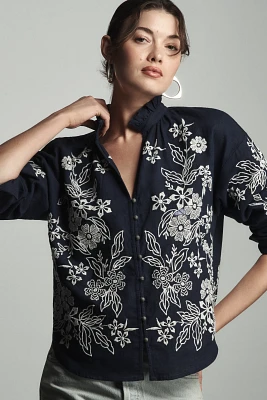 The Tavi Buttondown Blouse by Pilcro: Embroidered Edition