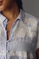 By Anthropologie Linen Appliqué Buttondown Tank