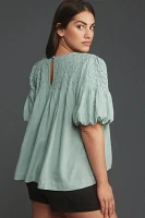 The Liza Puff-Sleeve Smocked Linen Top by Anthropologie