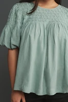 The Liza Puff-Sleeve Smocked Linen Top by Anthropologie