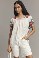 By Anthropologie Short-Sleeve Embroidered Tunic Top