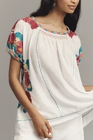 By Anthropologie Short-Sleeve Embroidered Tunic Top