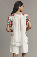 By Anthropologie Short-Sleeve Embroidered Tunic Top