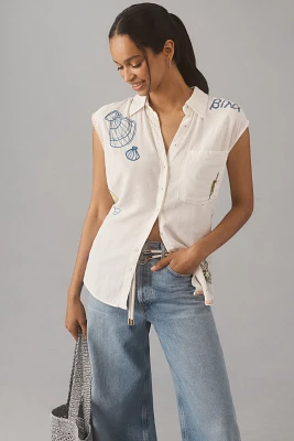 The Bennet Buttondown Shirt by Maeve: Printed Linen Muscle Tank Edition