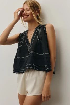 Pilcro Raw-Edge Linen Swing Tank