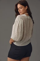 Maeve Puff-Sleeve Tie-Neck Blouse