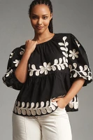 By Anthropologie Crew-Neck Embroidered Blouse