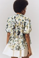 The Estela Short-Sleeve Sheer Printed Blouse