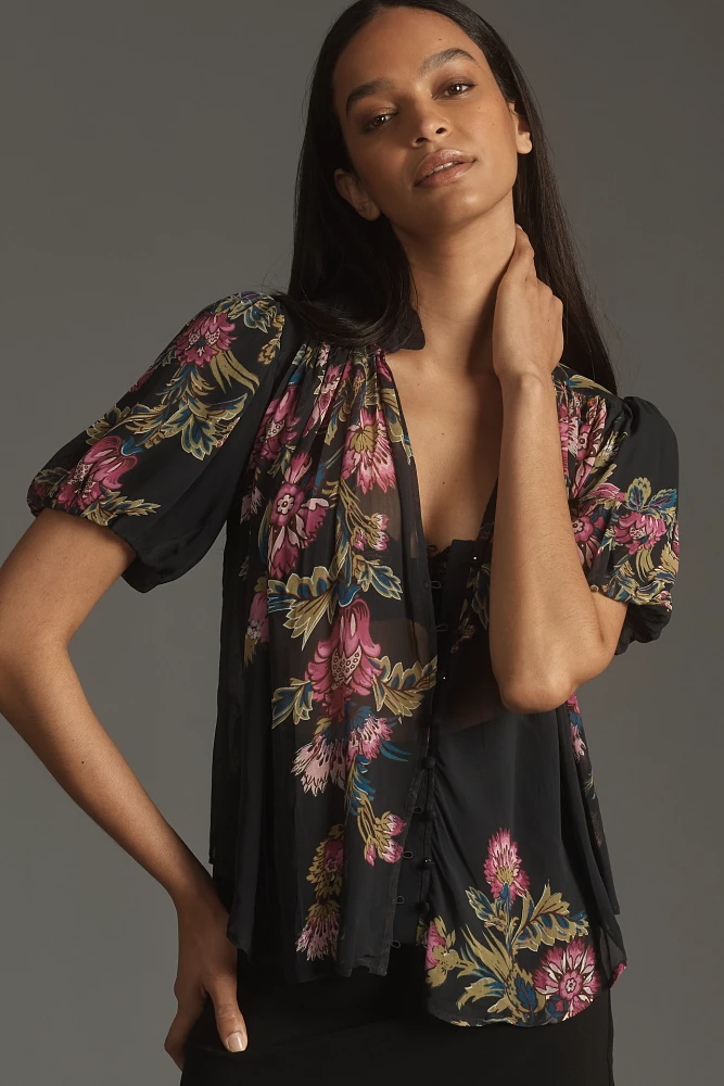 The Estela Sheer Printed Blouse: Short-Sleeve Edition