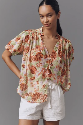 The Estela Sheer Printed Blouse: Short-Sleeve Edition
