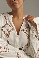 By Anthropologie Long-Sleeve Cutwork Henley Blouse