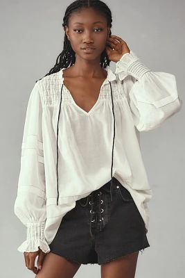 By Anthropologie Long-Sleeve Airy Babydoll Blouse